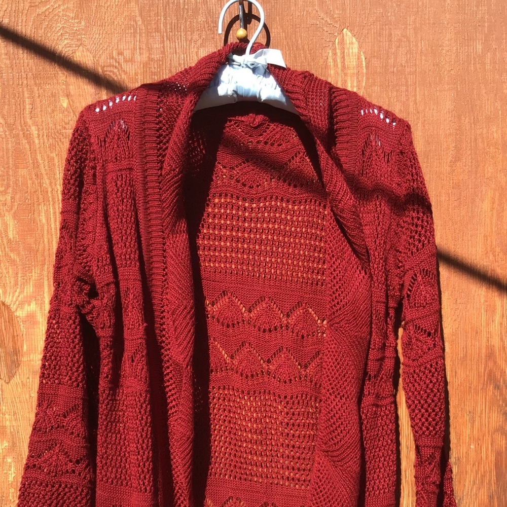 Crocheted long sleeve open front tunic style wrap